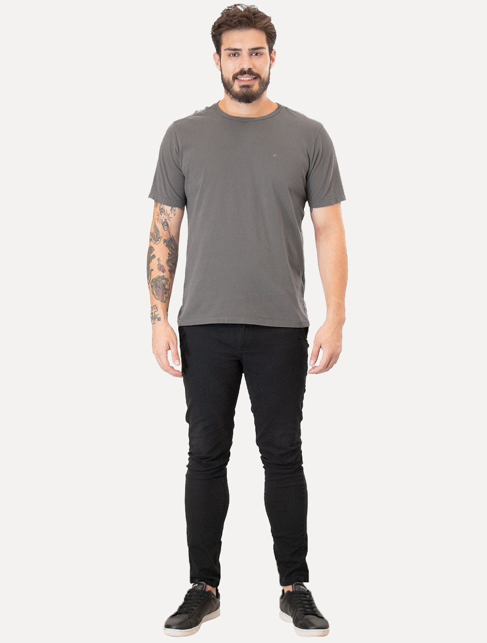 Camiseta Ellus Masculina Cotton Fine Classic Logo Cinza Médio