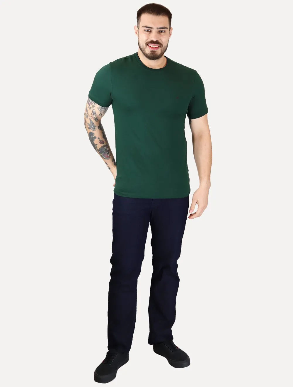 Camiseta Aramis Masculina Navy Friso Gola Verde Floresta