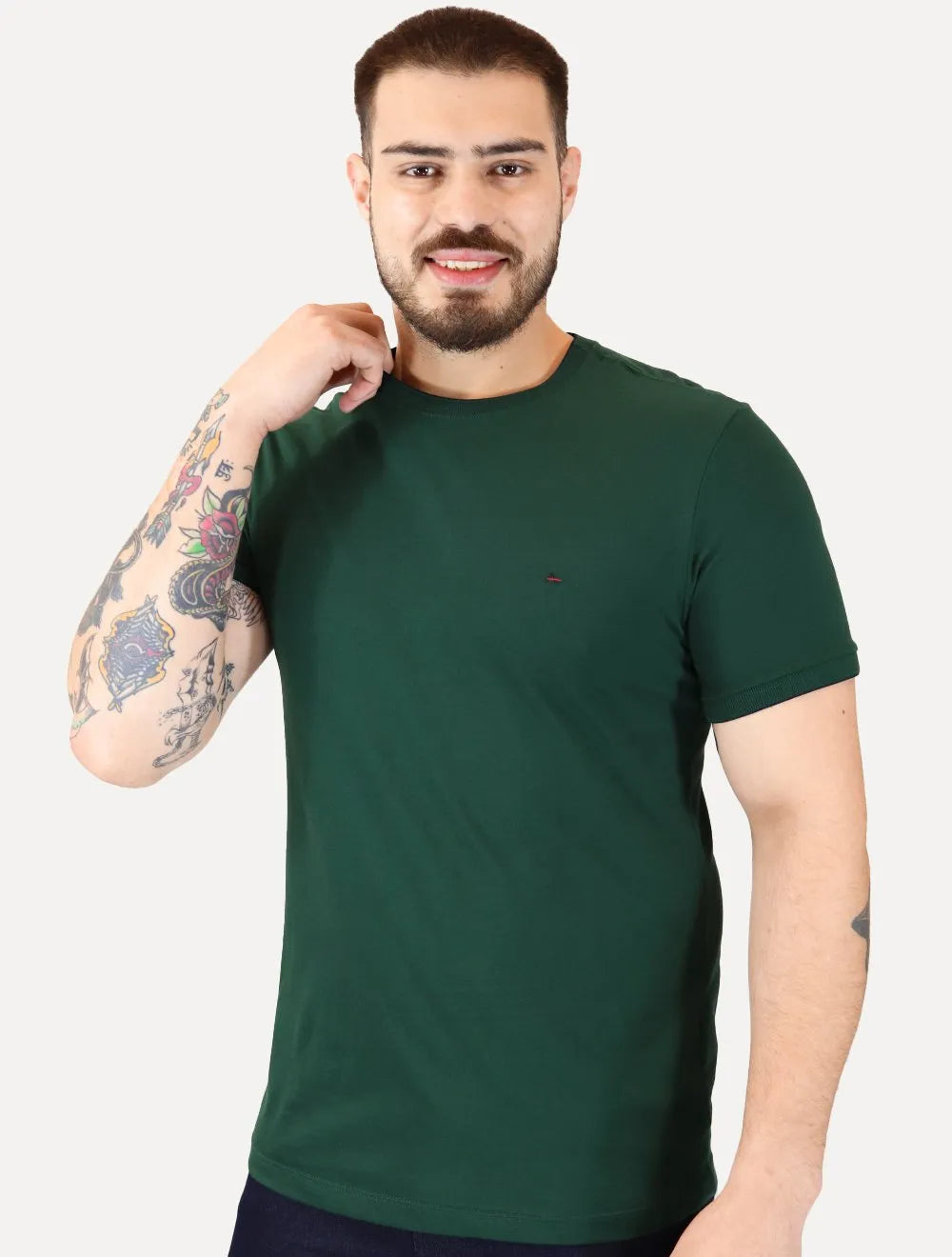 Camiseta Aramis Masculina Navy Friso Gola Verde Floresta