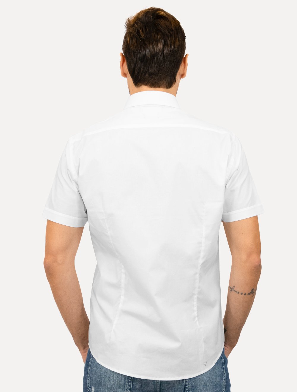 Camisa Aramis Masculina Manga Curta Slim Stretch Tricoline Branca