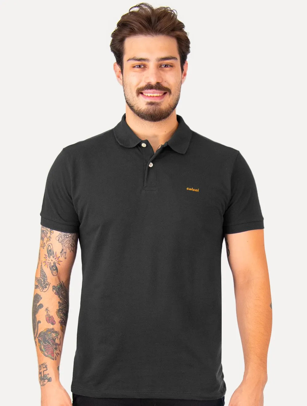 Polo Colcci Masculina Piquet Orange Logo Chumbo