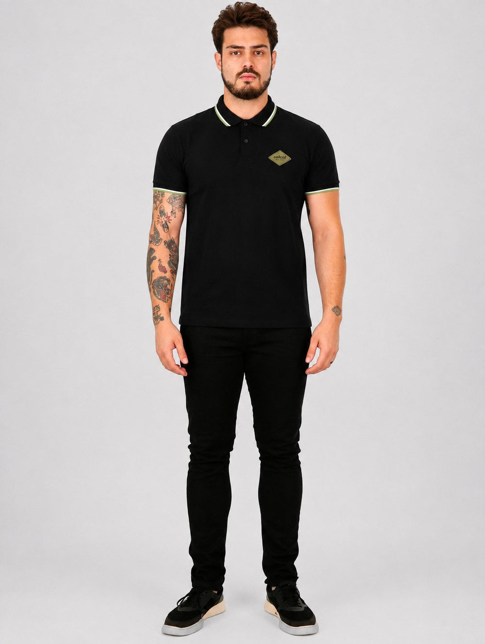 Polo Colcci Masculina Regular Piquet Rubber Logo Preto