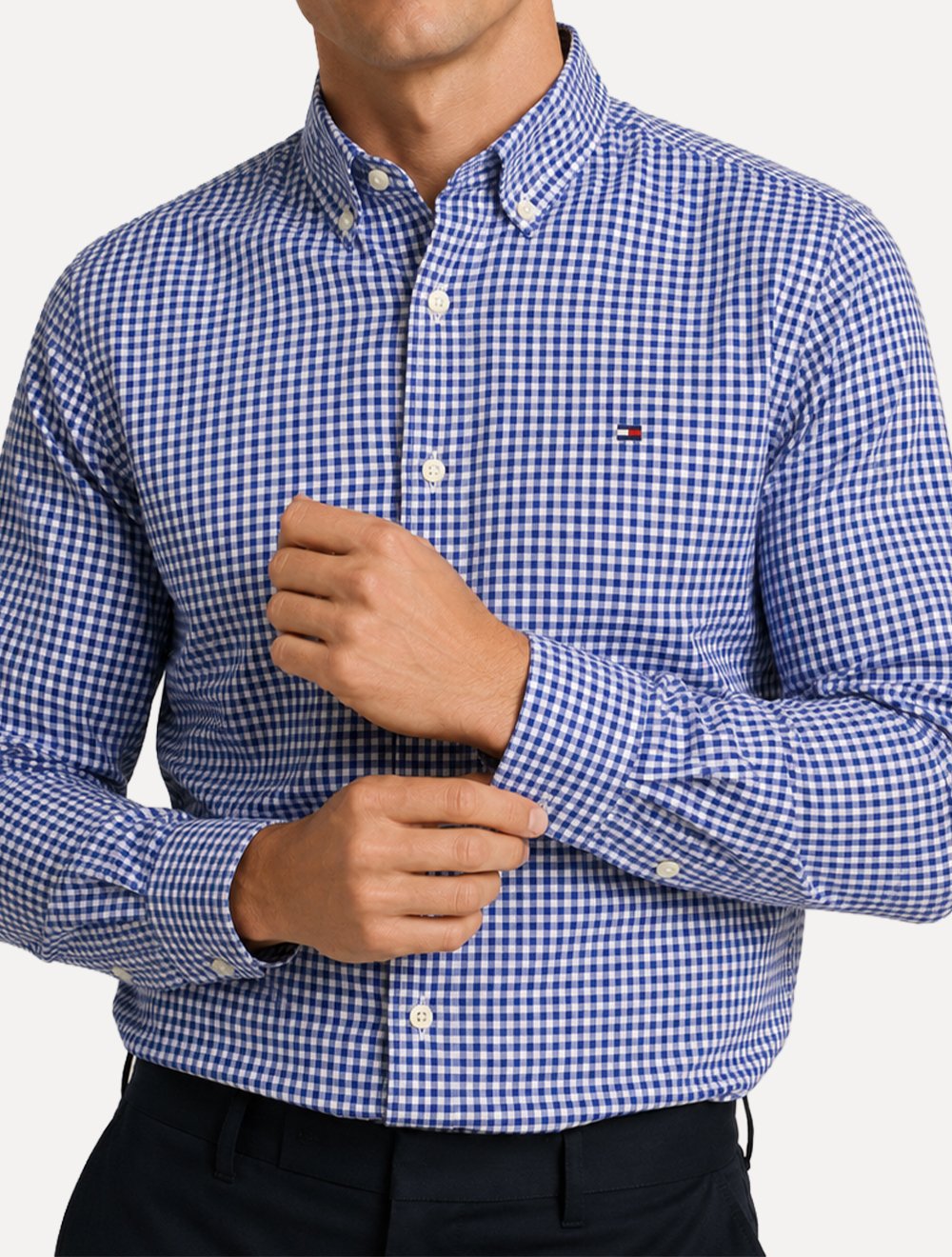 Camisa Tommy Hilfiger Masculina Oxford Regular Gingham Branca/Azul Marinho