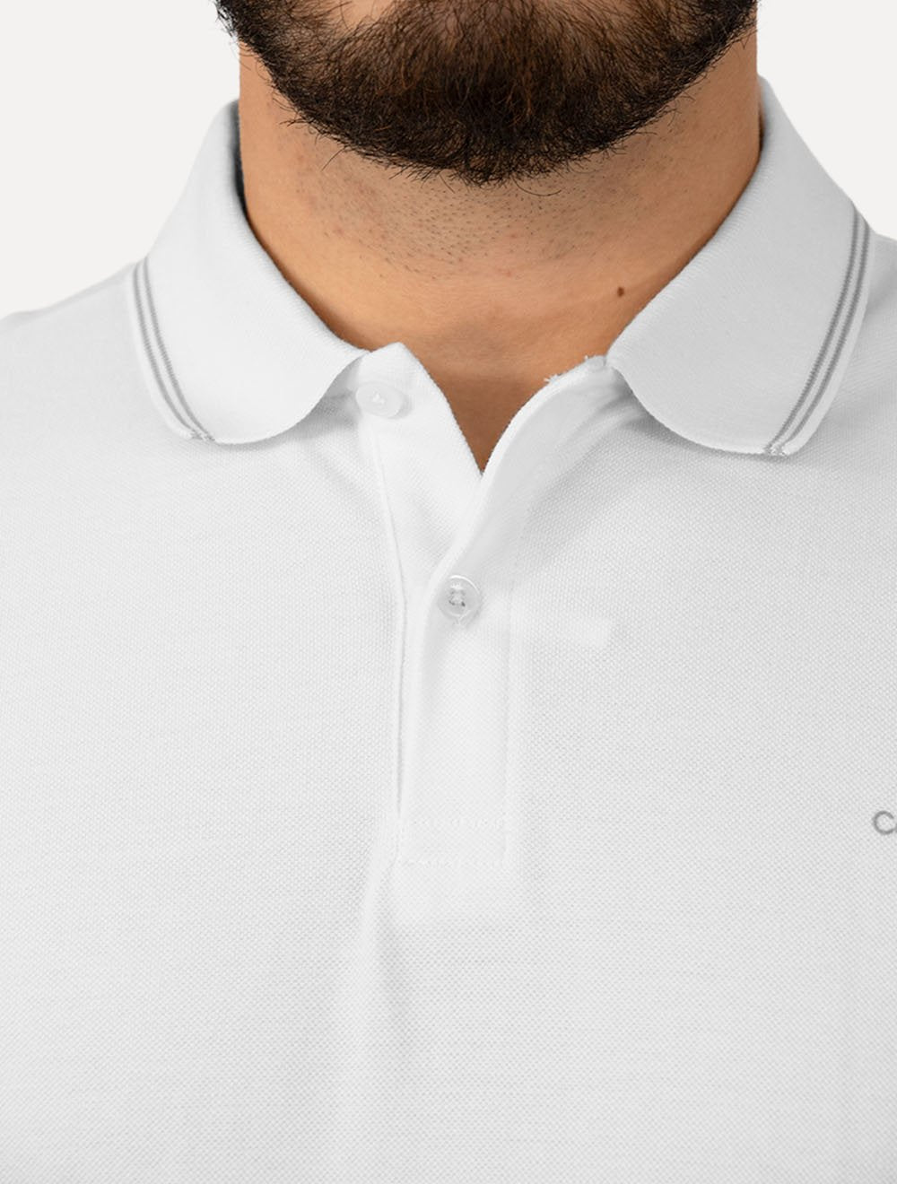 Polo Calvin Klein Piquet Regular Básica Friso Branca