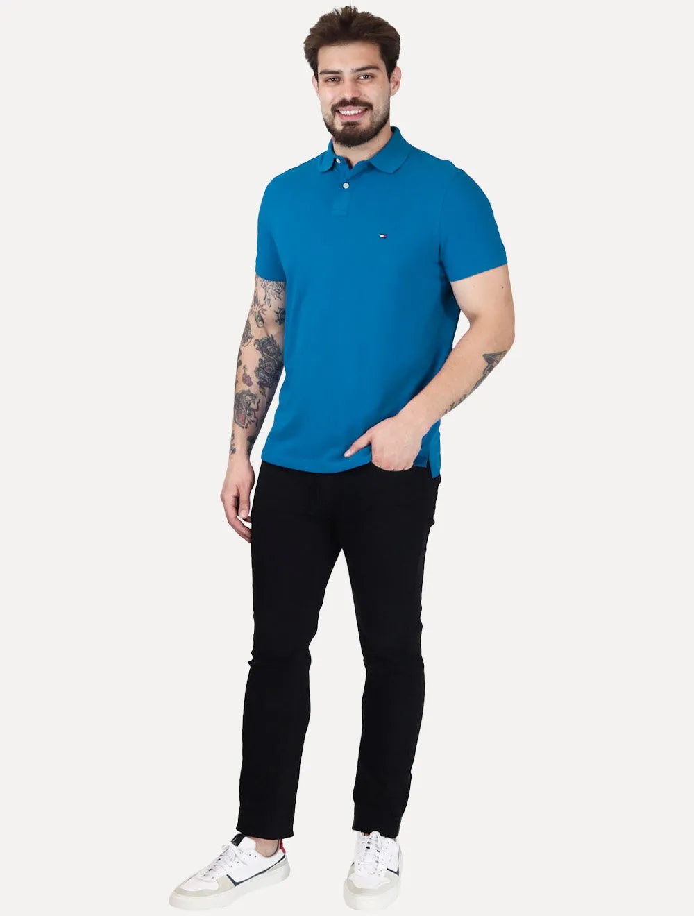 Polo Tommy Hilfiger Masculina Regular Piquet 1985 Vibrant Azul Royal