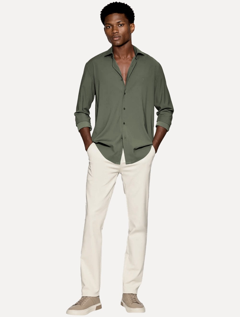 Camisa Aramis Masculina Slim Stretch Poliviscose de Bambu Verde Militar