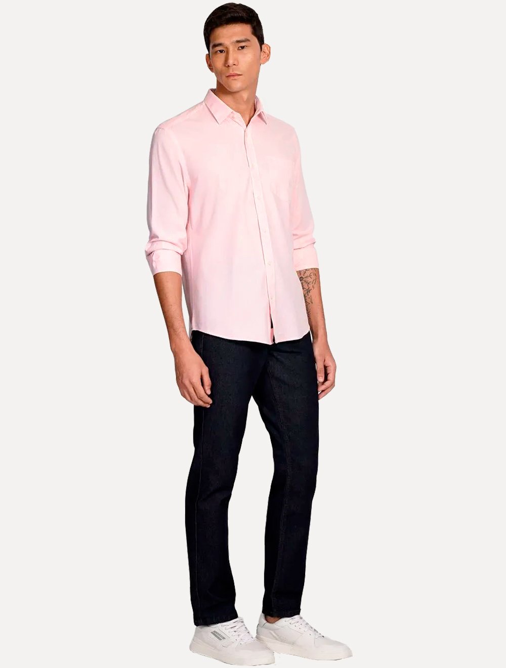 Camisa Aramis Masculina Regular Algodão Lotte Pocket Rosa Claro Mescla