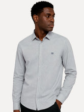 Camisa John John Masculina Regular Chambray Blue Logo Cinza Médio
