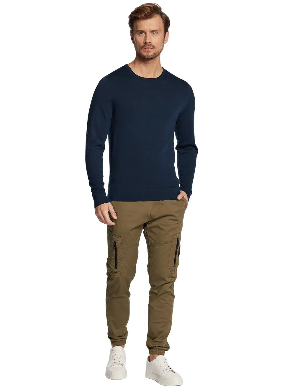 Suéter Calvin Klein Jeans Masculino Tricot Crewneck CKJ Logo Azul Marinho