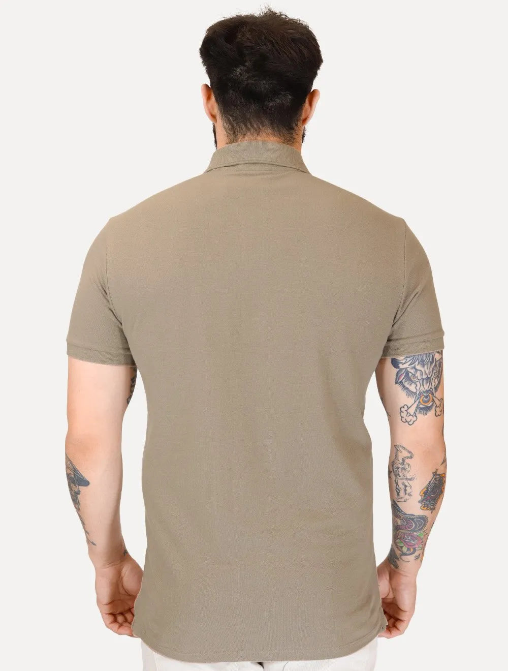 Polo Calvin Klein Masculina Piquet Slim Half Zip Cáqui Médio