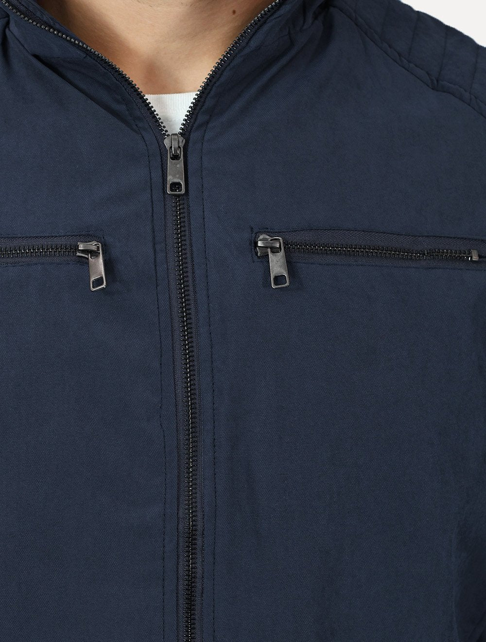 Jaqueta Dixen Masculina Sarja Forrada Zíper Frontal Pesponto nas Mangas Azul Marinho