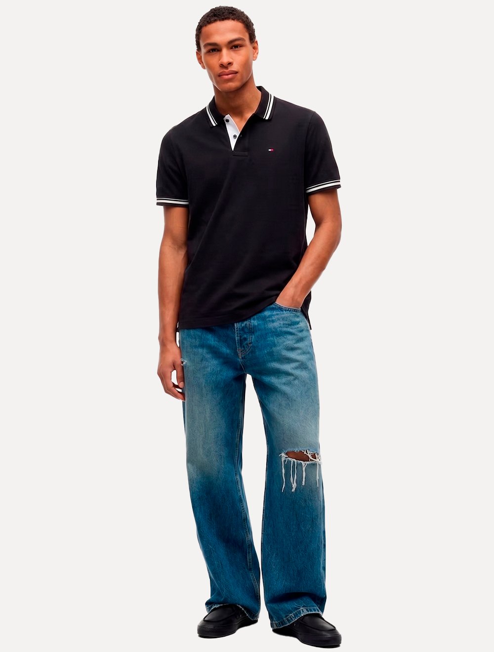 Polo Tommy Jeans Masculina Piquet Regular Tipped Preto