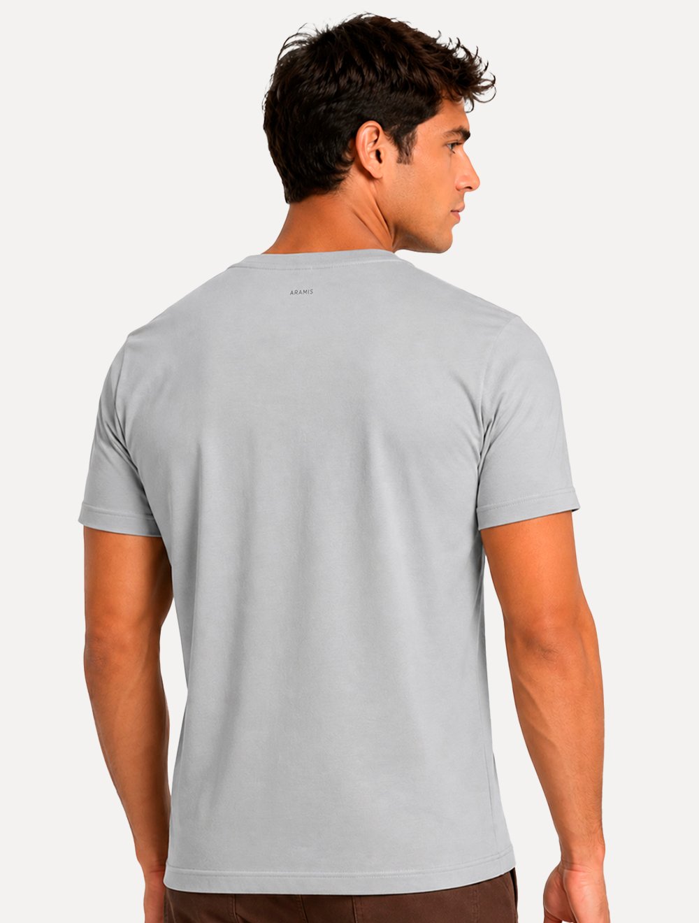 Camiseta Aramis Masculina Basic Lisa Mono Logo Cinza Claro