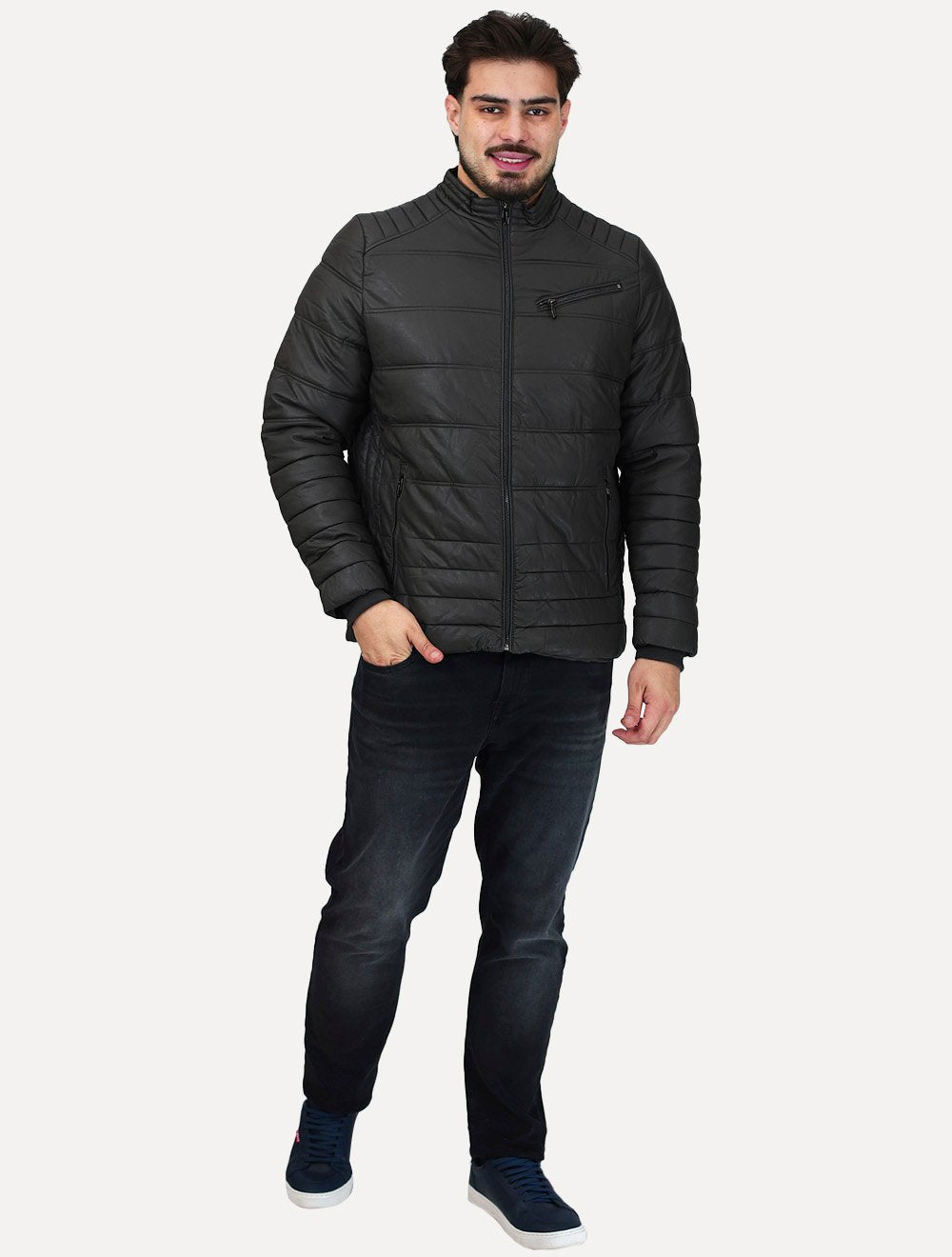 Jaqueta Dixen PU Zíper Frontal Chumbo