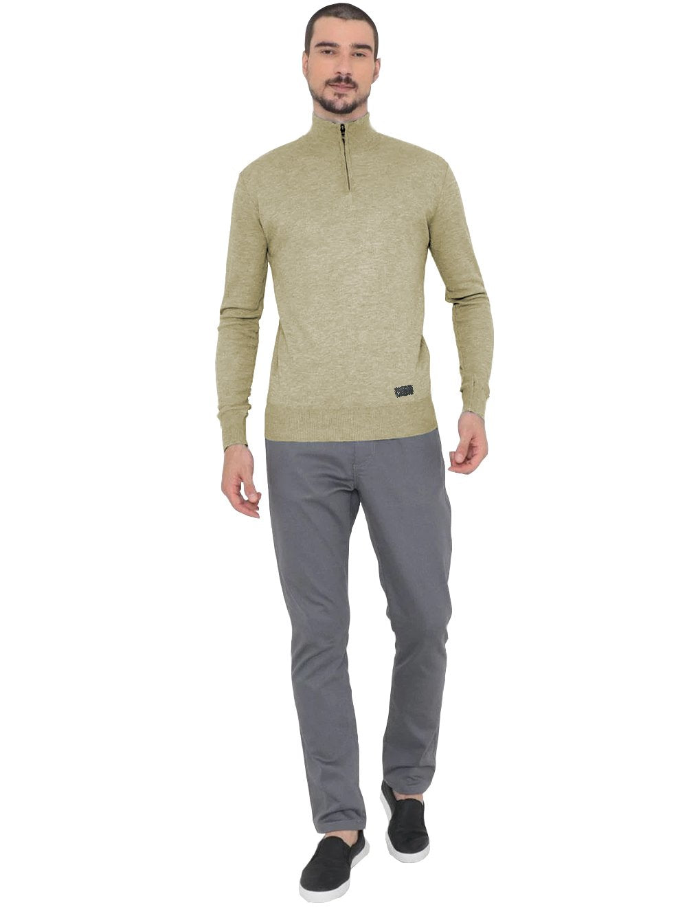 Blusa VR Tricot Masculina Half-Zip Stone Cáqui