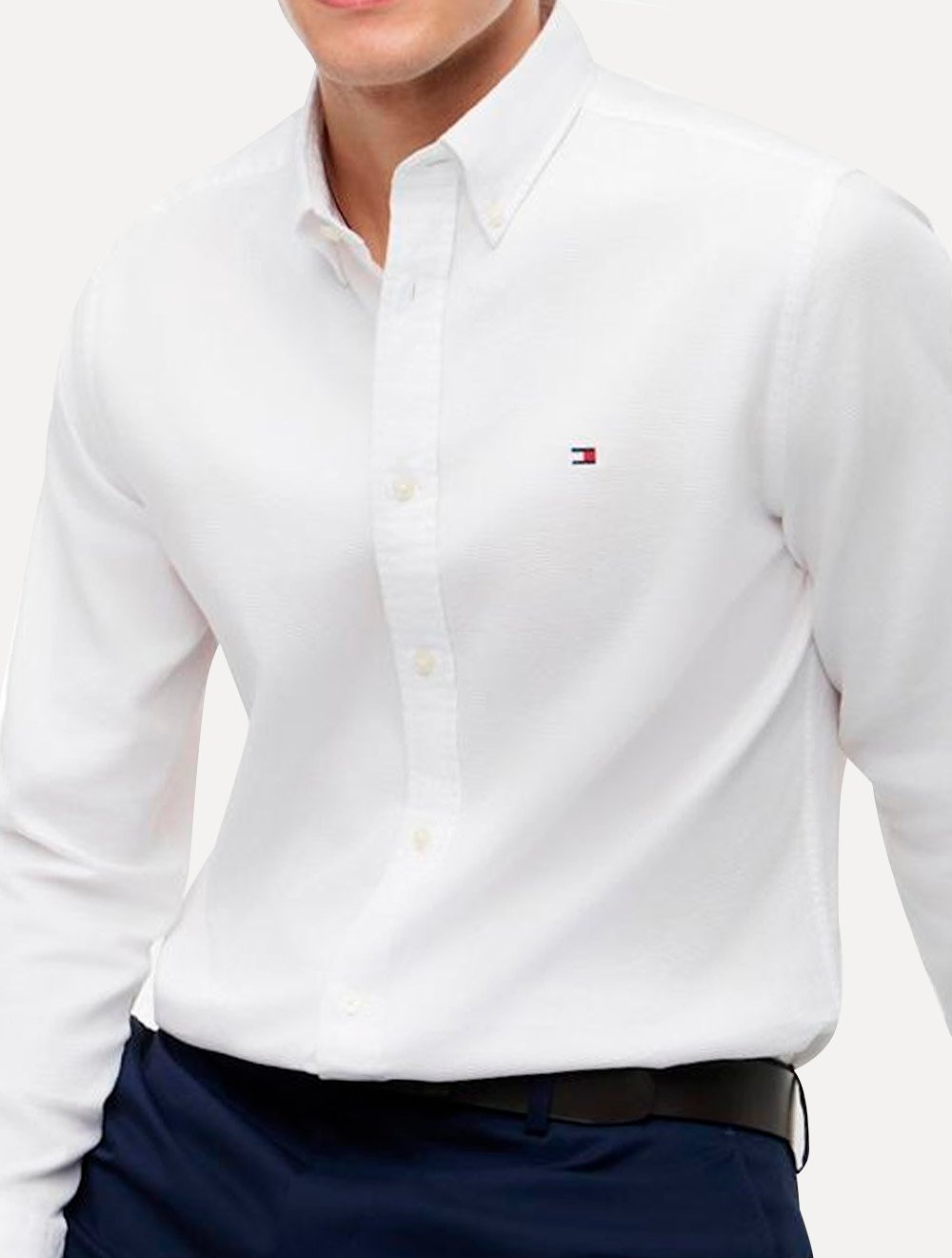 Camisa Tommy Hilfiger Masculina Slim Flex Pop Small Dobby Branca