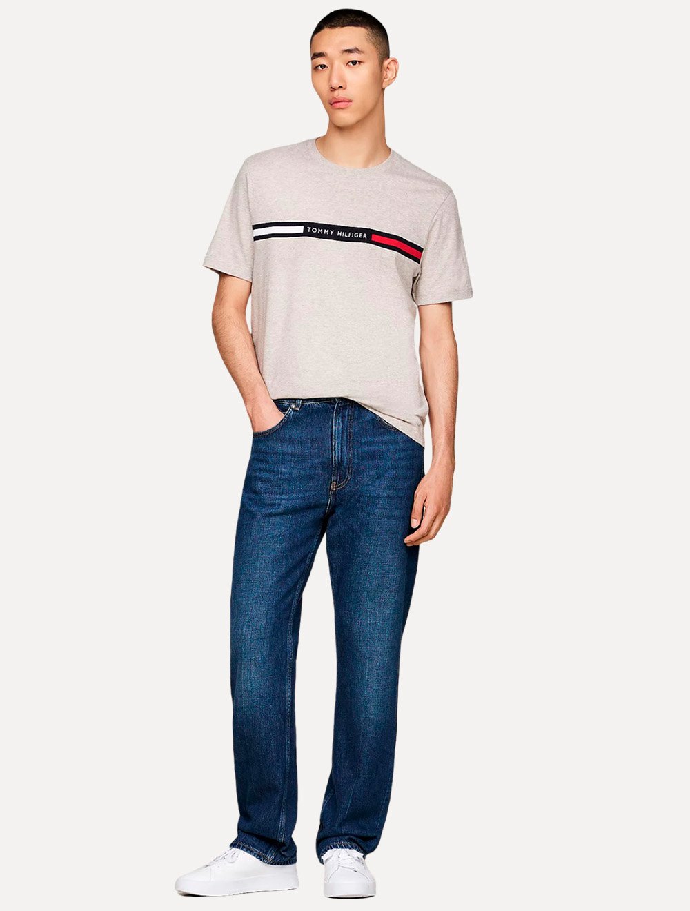Camiseta Tommy Hilfiger Masculina Chest Insert Logo Areia Mescla