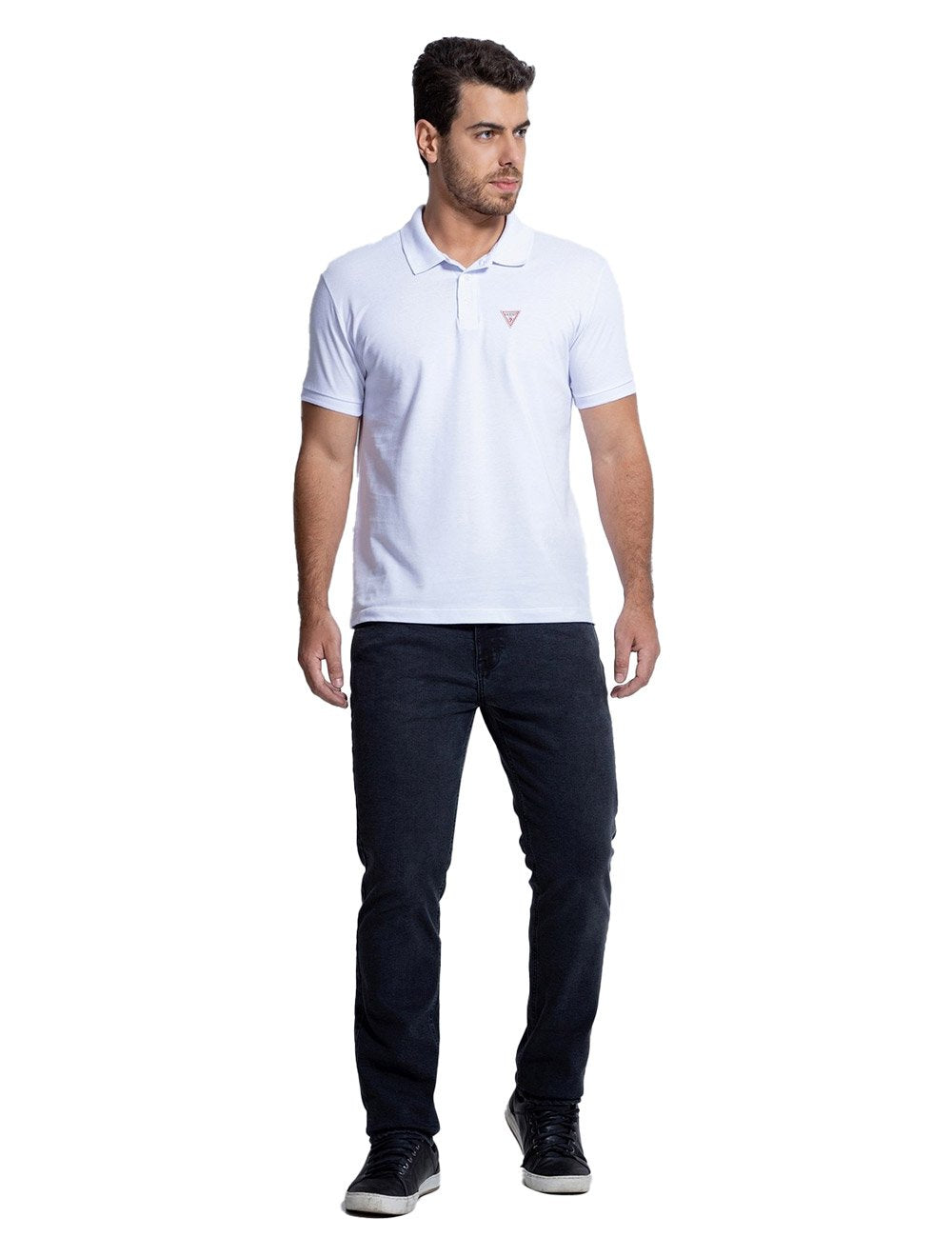 Polo Guess Masculina Piquet Tag Logo Branca