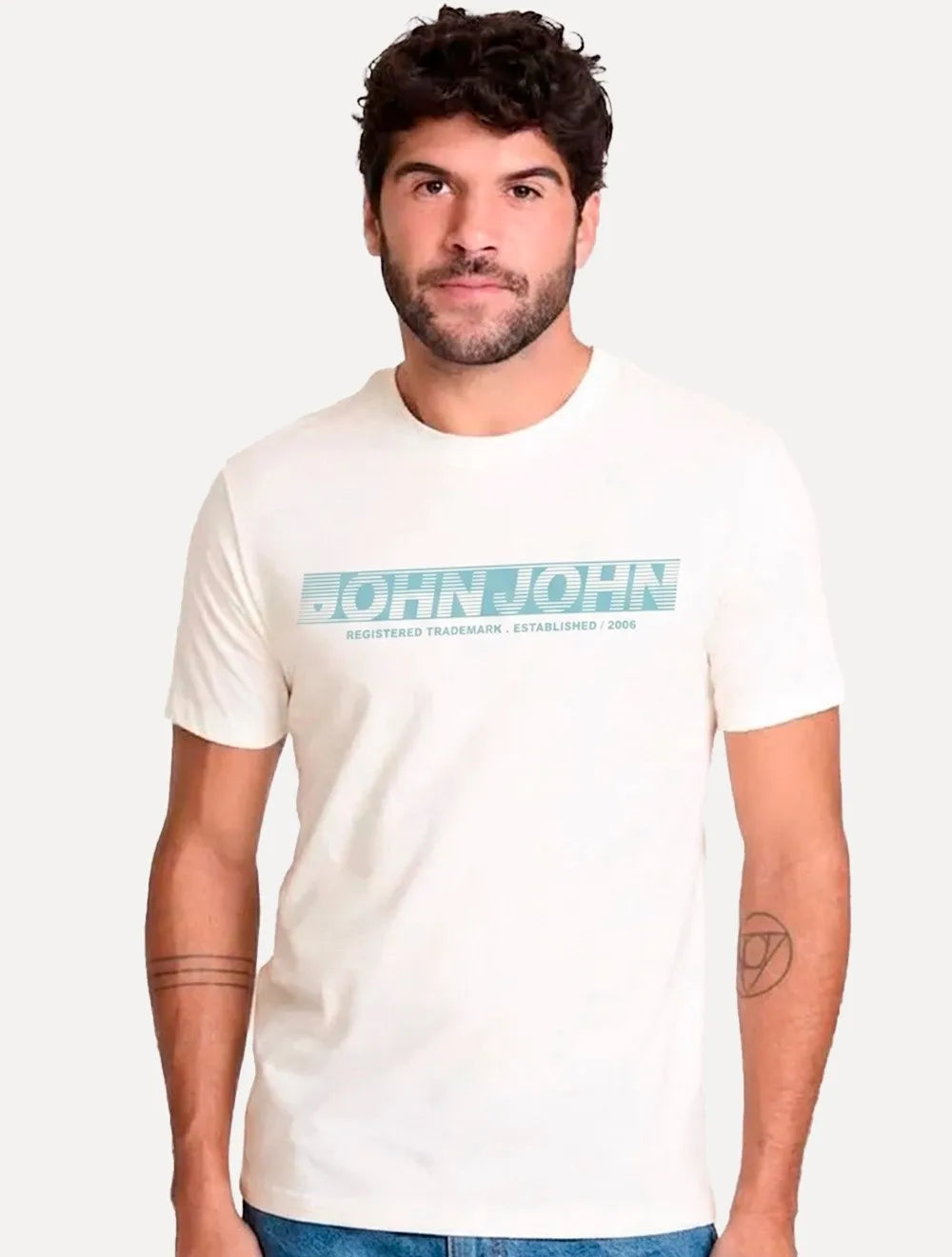 Camiseta John John Masculina Regular Fit Font Stripe Off White
