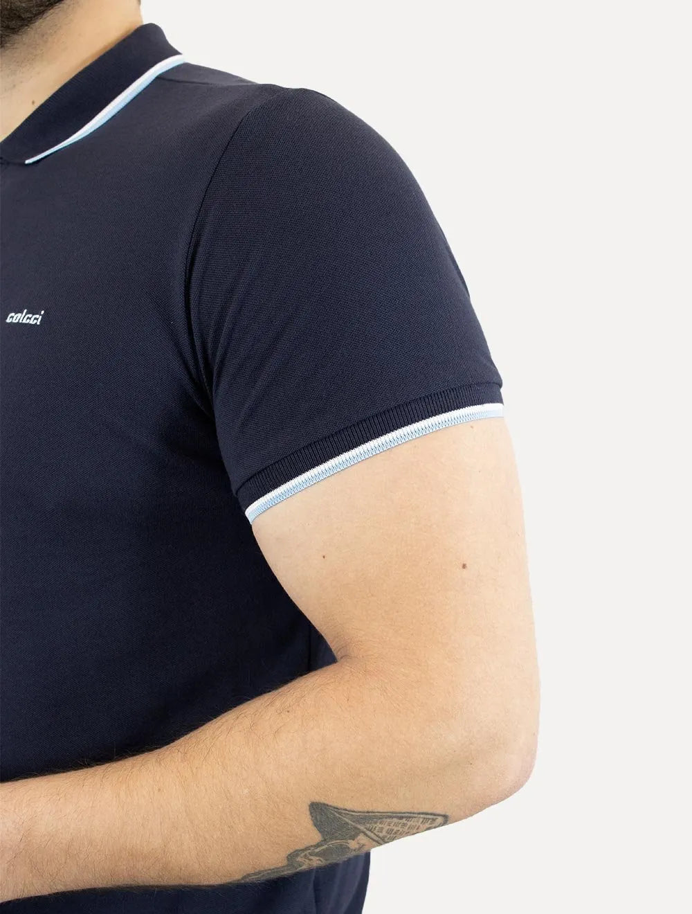Polo Colcci Masculina Piquet Blue Frisos Simple Logo Azul Marinho