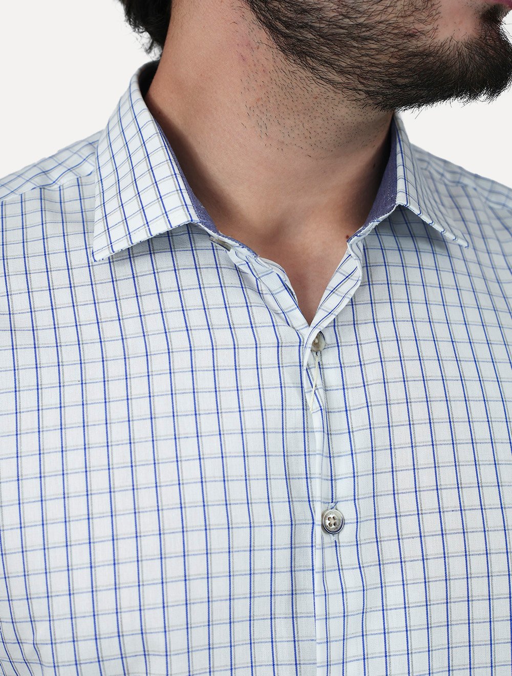 Camisa Dudalina Masculina Slim Fit Superfine Cotton Listrada Azul Claro