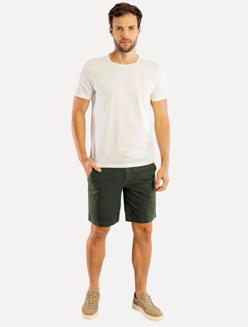 Bermuda Sergio K Masculina Chino Sarja Elastano Verde Musgo