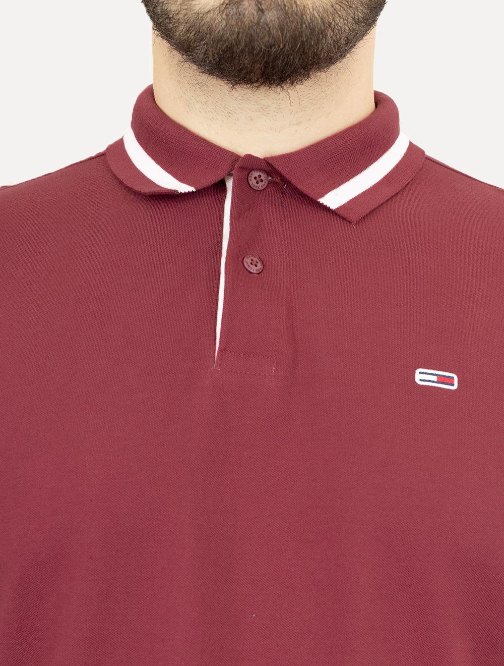 Polo Tommy Jeans Masculina Piquet Neck Branded Bordô