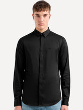 Camisa Armani Exchange Masculina Slim Fit Hidden Button Mono Logo Preta