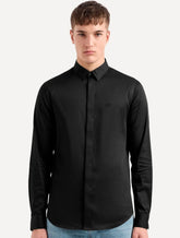 Camisa Armani Exchange Masculina Slim Fit Hidden Button Mono Logo Preta
