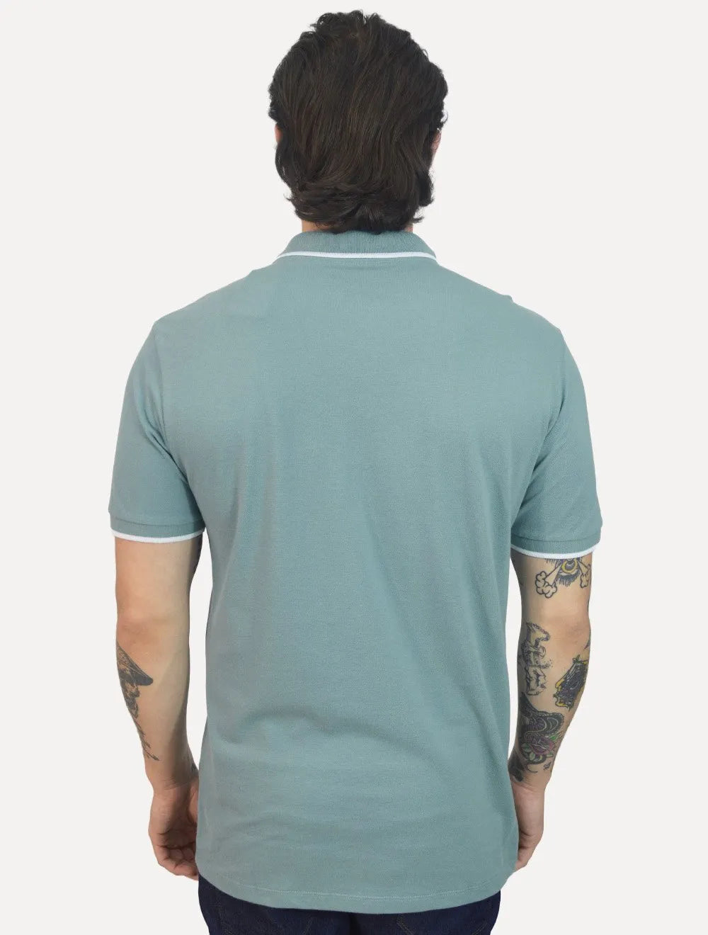 Polo Guess Masculina Piquet Silk Linear Light Friso Azul Petróleo