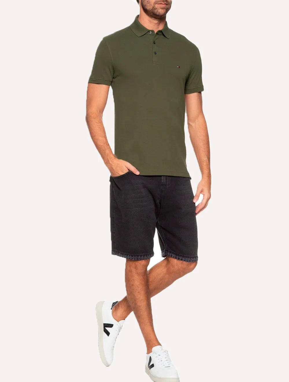 Polo Tommy Hilfiger Masculina Slim Piquet 1985 Verde Militar