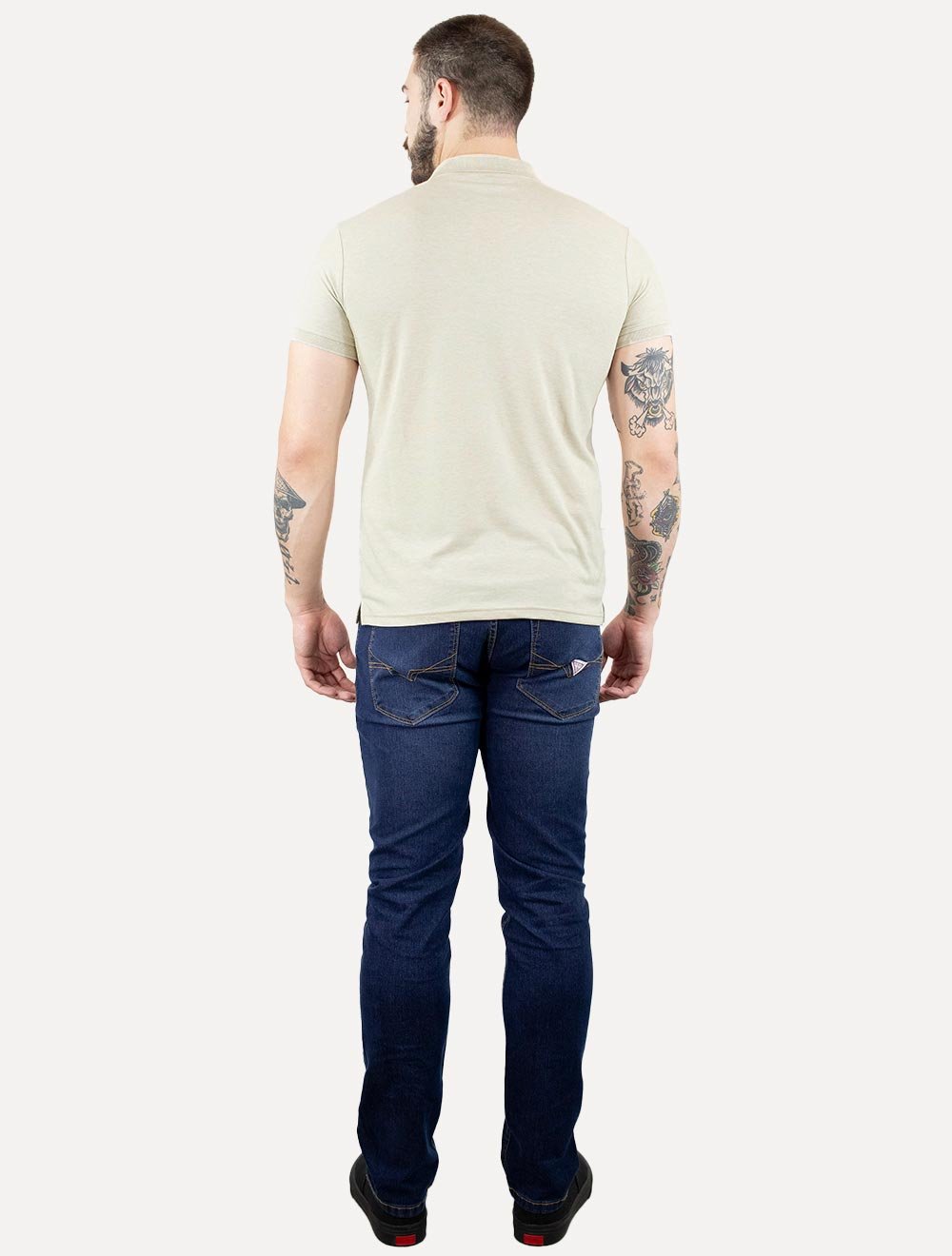 Polo Dixen Masculina Piquet Gola Lisa Cáqui Mescla Claro