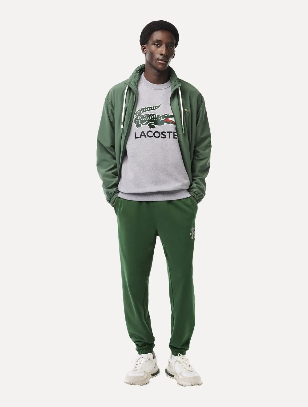 Moletom Lacoste Masculino Crewneck Classic Fit Cotton Fleece Logo Cinza Mescla