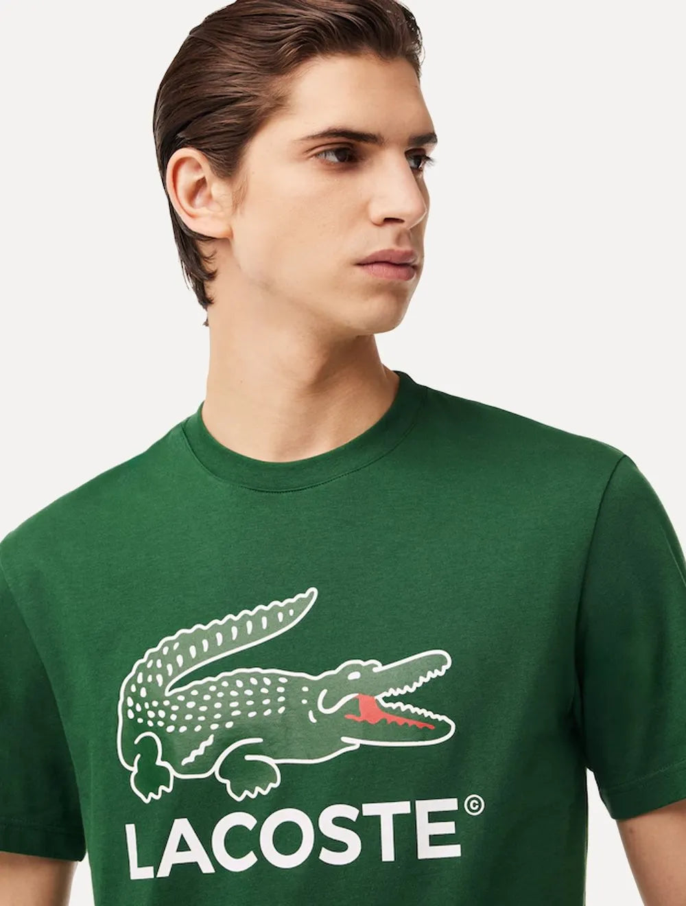 Camiseta Lacoste Masculina Jersey Croco Signature Logo Verde Escuro