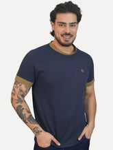 Camiseta Colcci Masculina Piquet Slim Texture Logo Azul Marinho