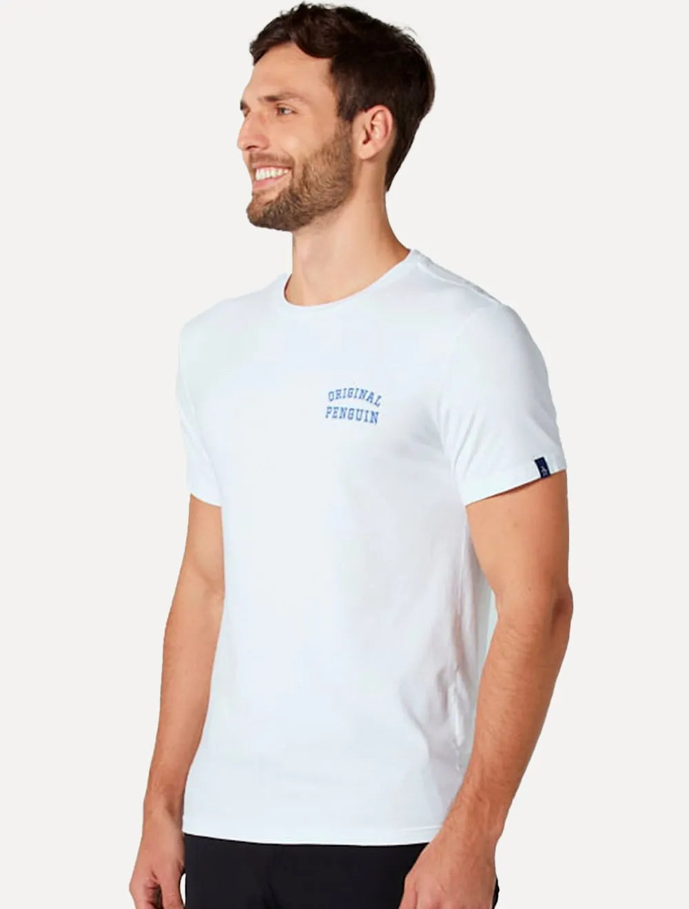 Camiseta Original Penguin Masculina Blue College Logo Branca