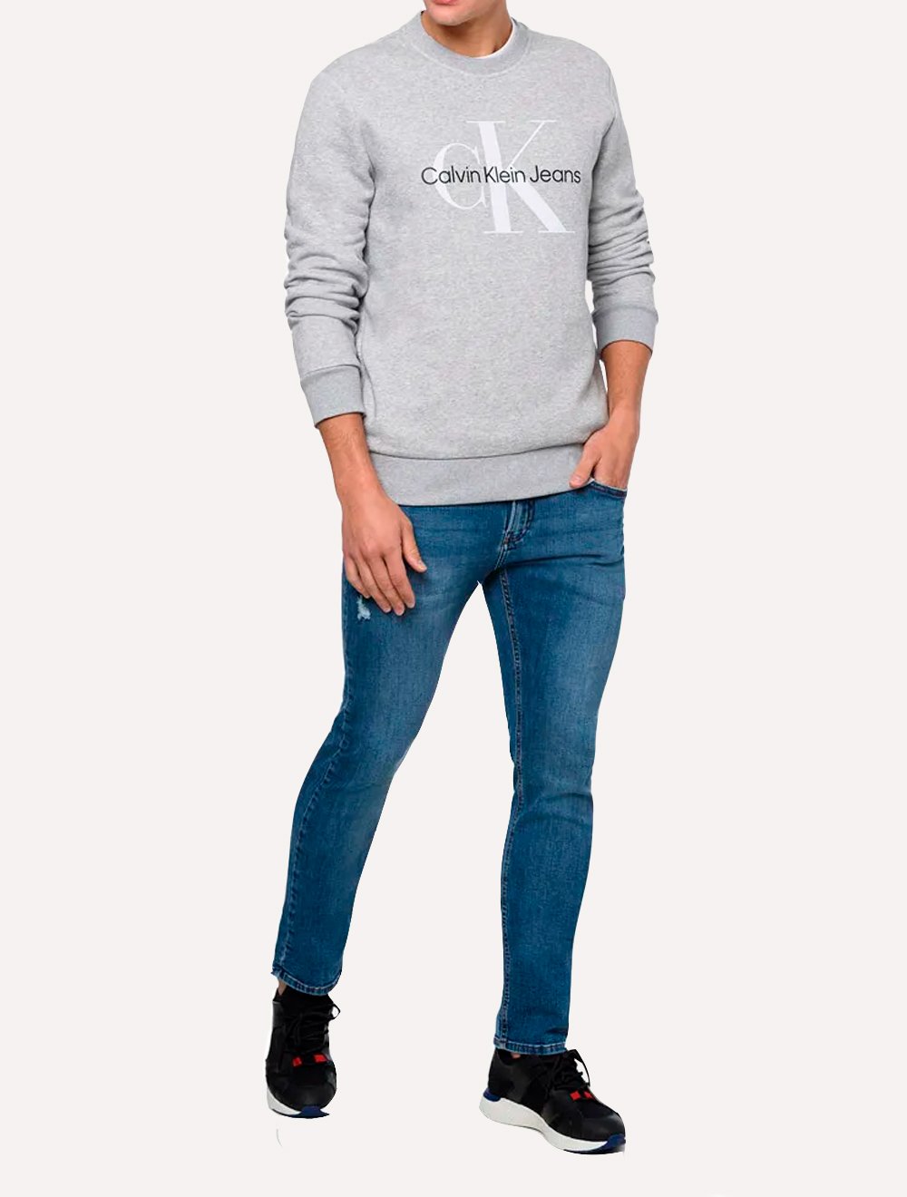 Moletom Calvin Klein Jeans Masculino Crewneck Issue Monograma Cinza Mescla