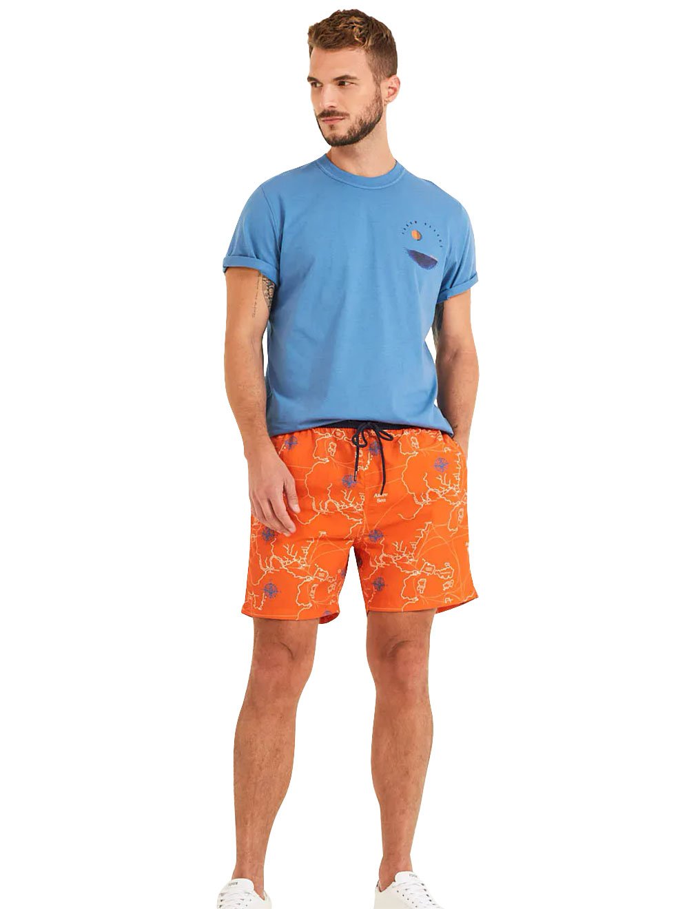 Bermuda Forum Masculina D'Água Beachshort Map Laranja