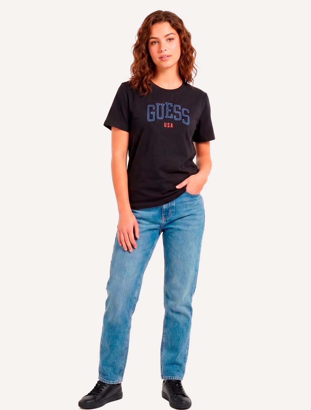 Camiseta Guess Feminina College Logo Preta