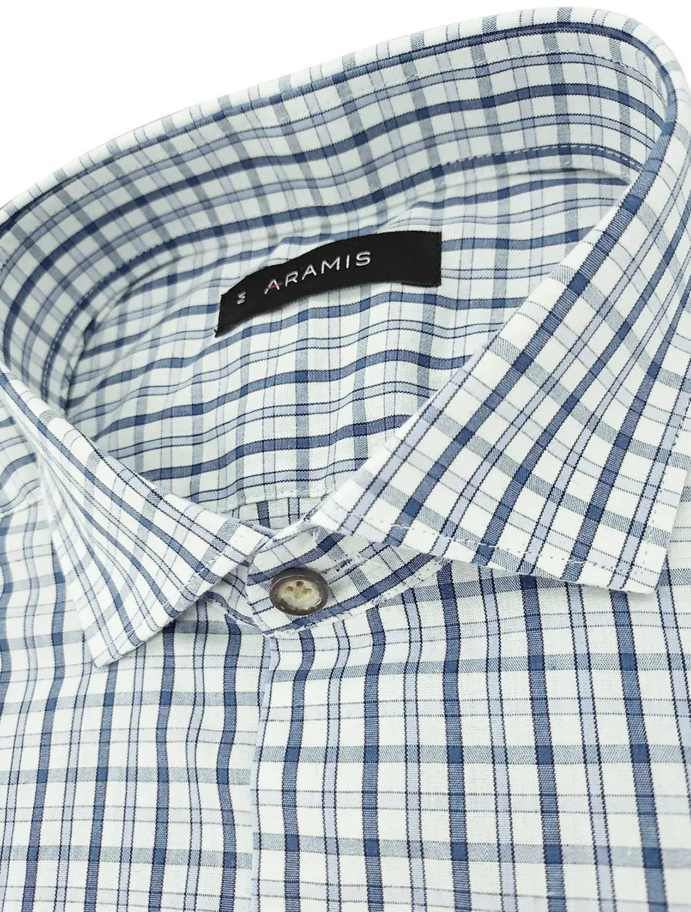 Camisa Aramis Masculina Regular Pocket Tricoline Xadrez Azul/Branca