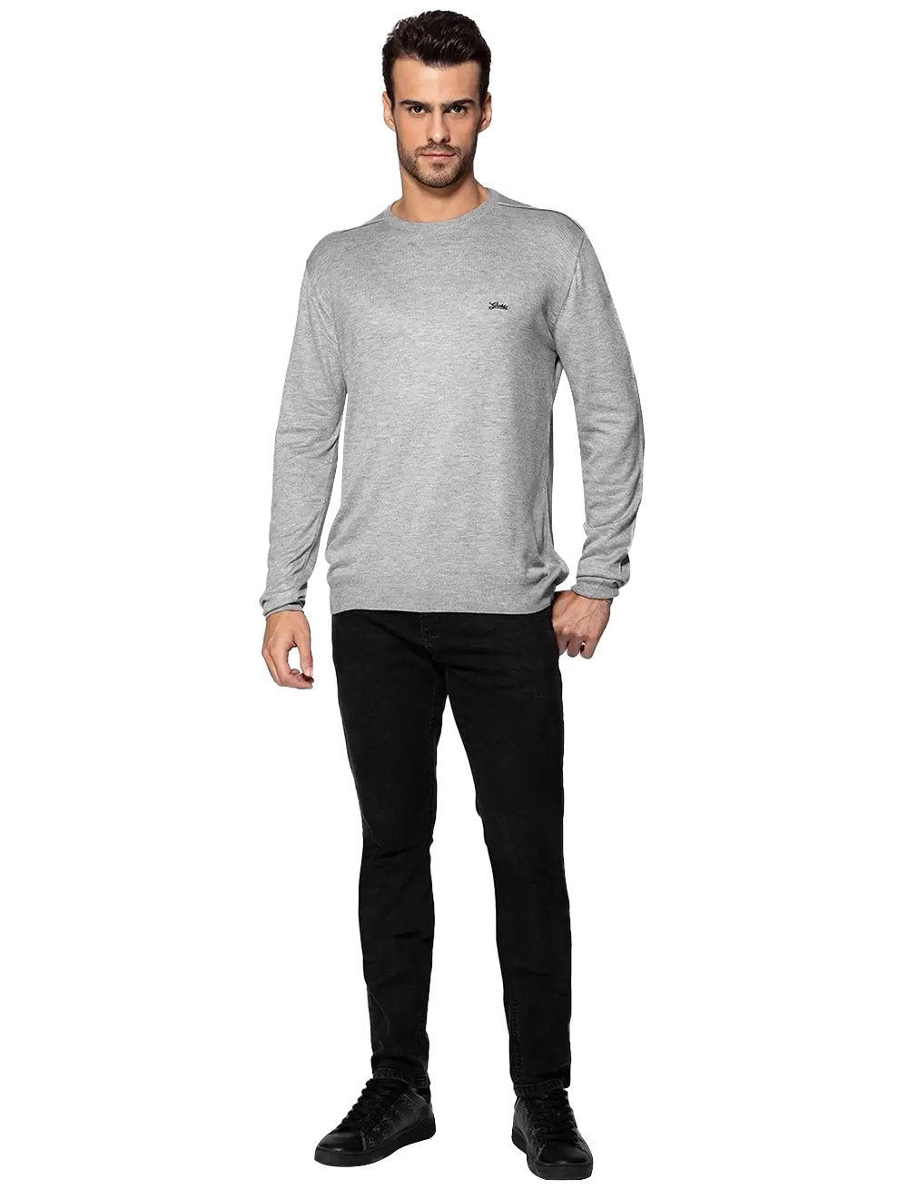 Suéter Guess Masculino Tricot Pullover Basico Cinza Mescla