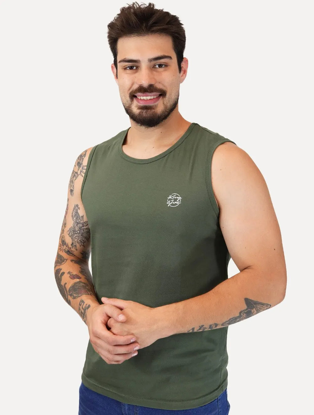 Regata King & Joe Masculina Logomania Circle Script Peito Verde Militar