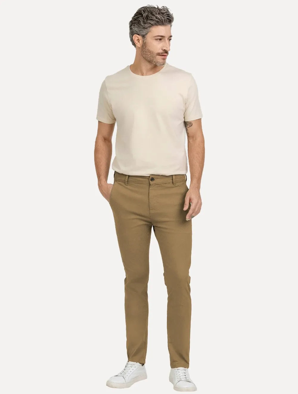 Calça King & Joe Sarja Masculina Slim Cáqui Médio