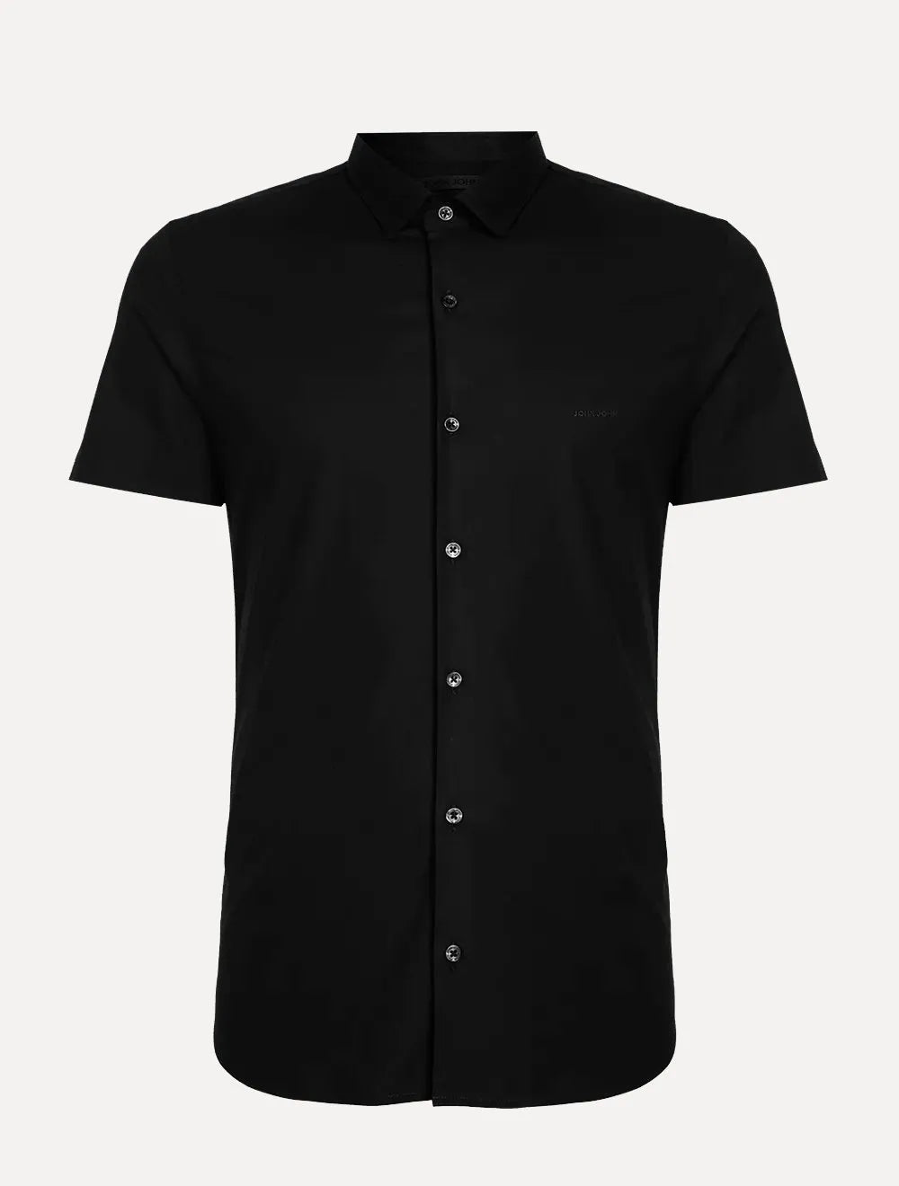 Camisa John John Masculina Manga Curta Slim Logo Preta