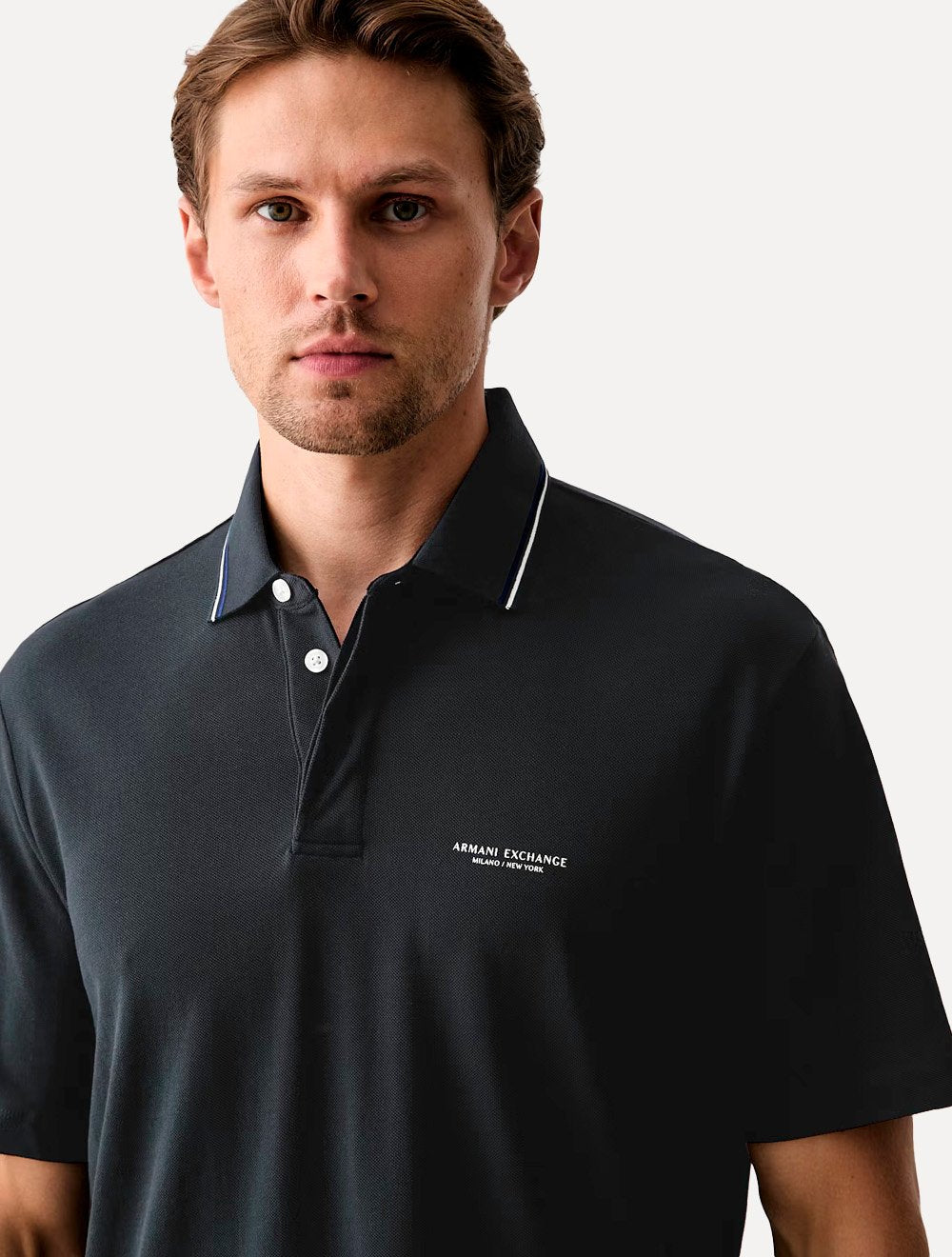 Camisa Polo Armani Exchange Regular Fit Pique Rib Details Azul Marinho