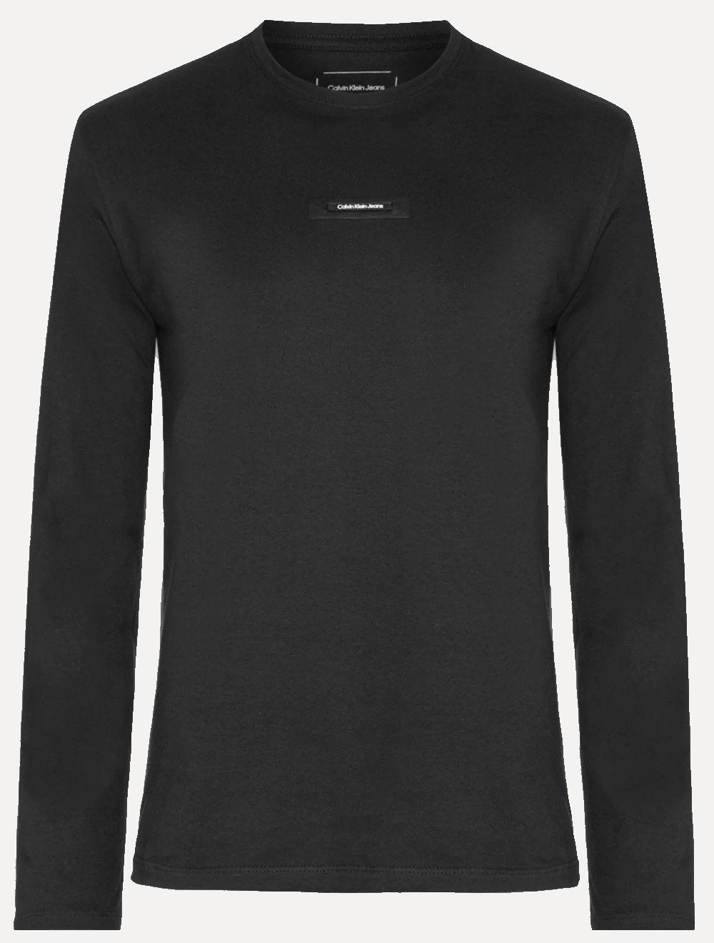 Camiseta Calvin Klein Jeans Masculina Manga Longa Logo Leather Center Preta