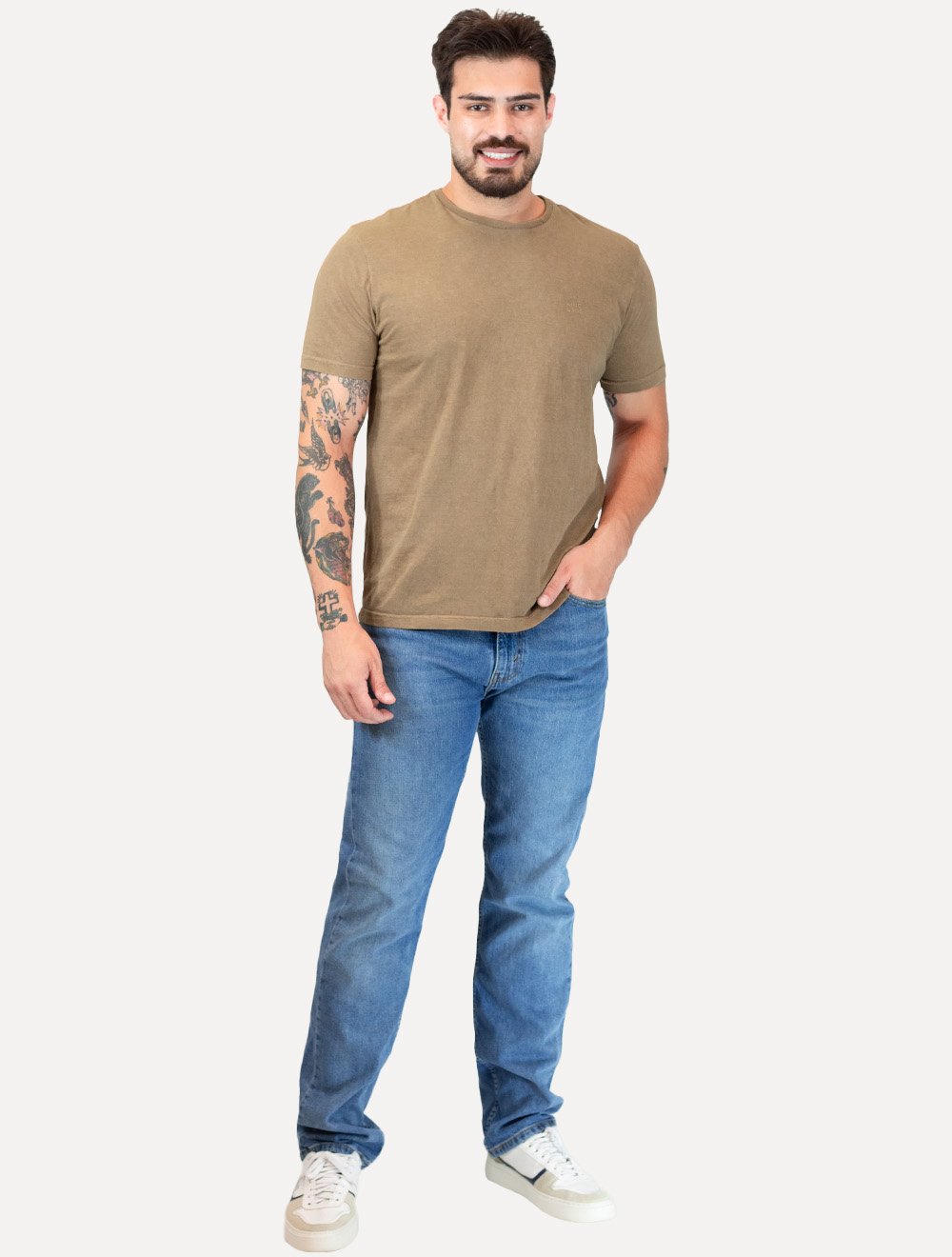 Camiseta King & Joe Masculina Estonada Basic Mono Small Logo Marrom