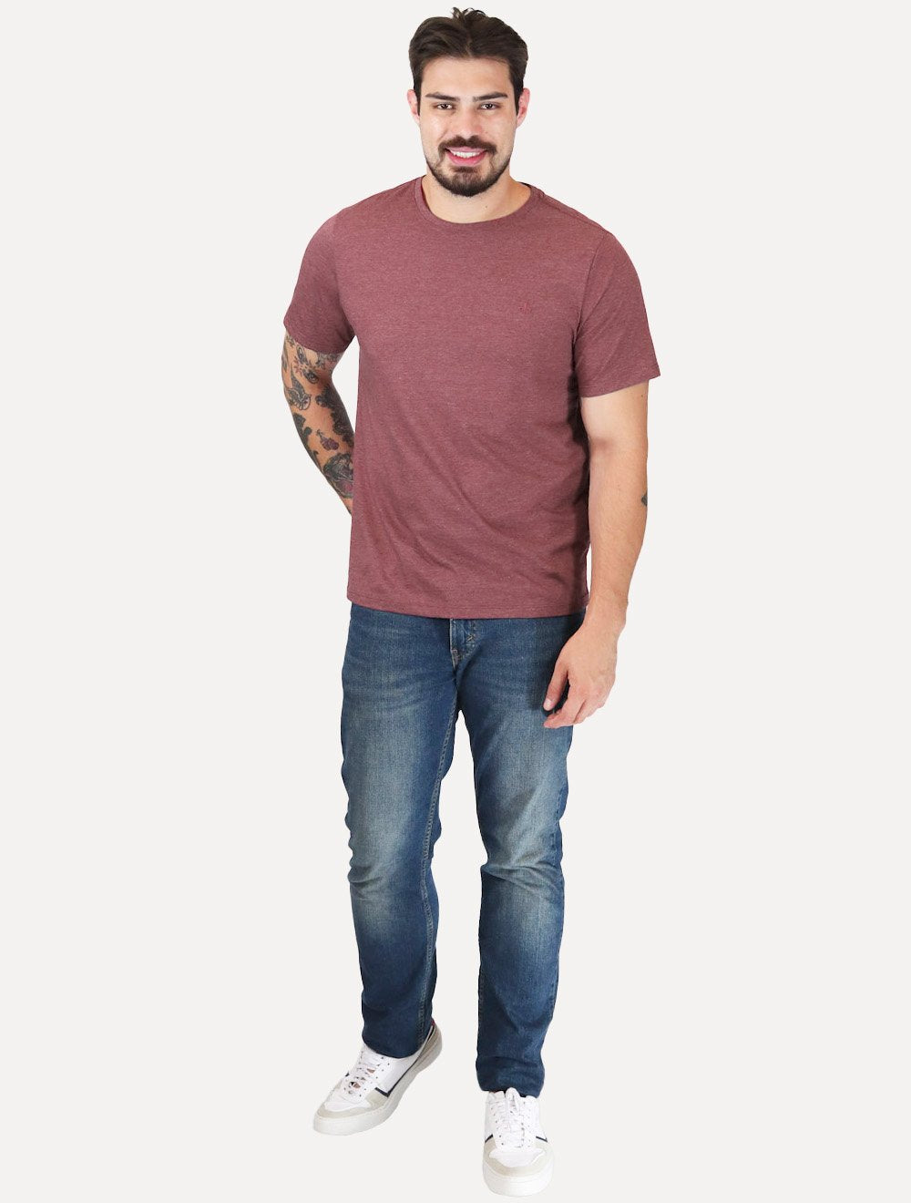 Camiseta Dudalina Masculina Sobretinta Vermelho Mescla