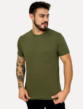 Camiseta King & Joe Masculina Slim Eco Crewneck Pocket Verde Militar
