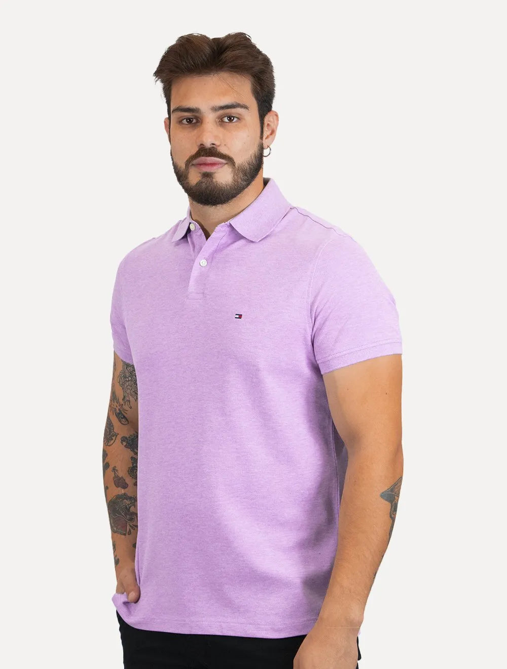 Polo Tommy Hilfiger Masculina Regular Piquet 1985 Lilás Mescla